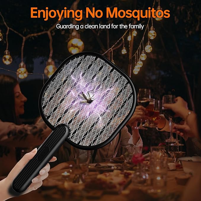 Electric Fly Swatter Bug Zapper: 3500V Mosquito Killer Racket with USB Rechargeable Insect Trap Pest Control Handheld Lightweight 5-Layer Safety Mesh for Indoor Home Office Backyard Patio Camping