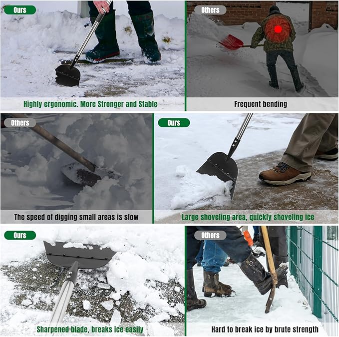 OCGIG Snow Shovel, Ice Scraper, Flat Shovel, 54 inch Ice Removal Tool for Road Outdoor Garden Cleaning Scraper, Folding Snow Ice Chopper for Walkway, Driveway Weeding Tool, Lawn Edging Weed Remove