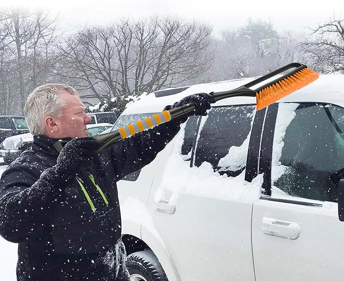 37'' Snow Brush and Ice Scraper for Car Windshield, Aluminum Extendable Snow Removal Tool for Car Window with Foam Grip for SUV Truck Auto Vehicle Winter Accessorie - Orange