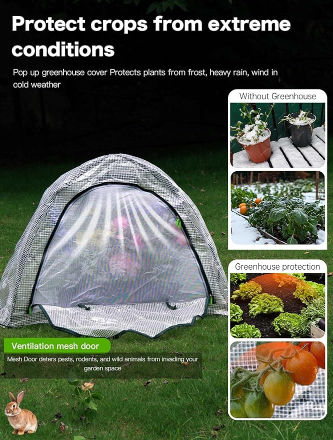 Pop up Greenhouse Tent Cover Tunnel Plant House,Large Gardening Flower Sunshine Room with Mesh Windows,Backyard PE Cover for Cold Frost Protector with Stakes and Rope Guys (Mini Size 45″x22″)