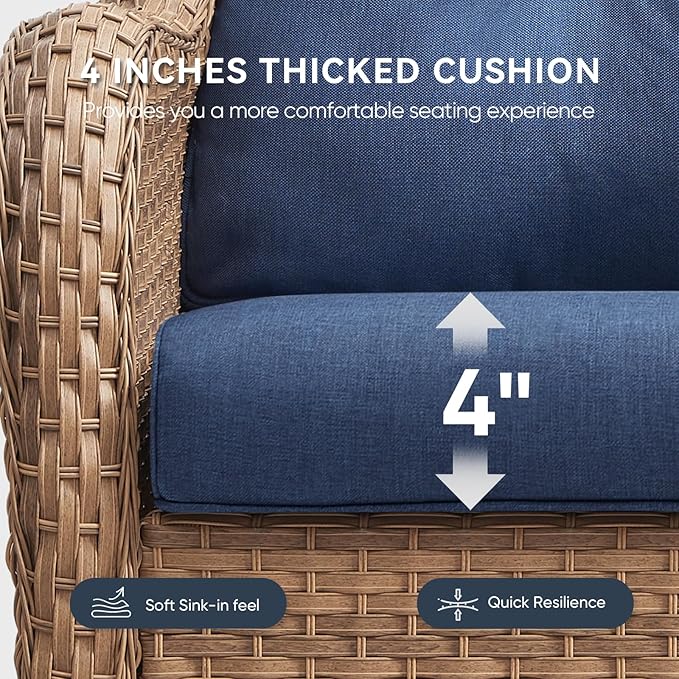 Outdoor Rattan Chair Cushions 2 Packs - Outside High Back Comfortable Thickened Pillow 22x24 with Zipper Cover for Patio Rocking Swivel Chairs Loveseat Sofa – Blue/Crescent