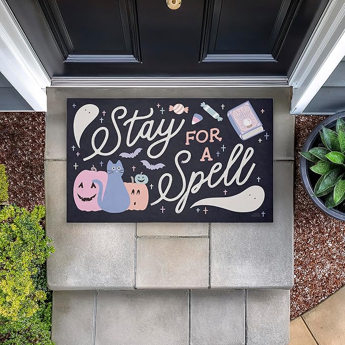 Stupell Industries Stay for Spell Pastel Halloween Welcome Printed Outdoor Unwoven Door Mat, Design by Laura Marshall