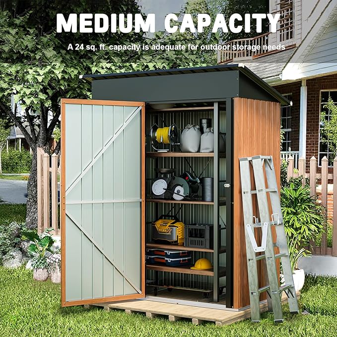 3x5FT Outdoor Storage Shed, Metal Garden Shed with with Floor Base,Updated Frame Structure & Lockable Door, Large Tool Shed for Backyard, Patio,Lawn,Utility & Bike Storage