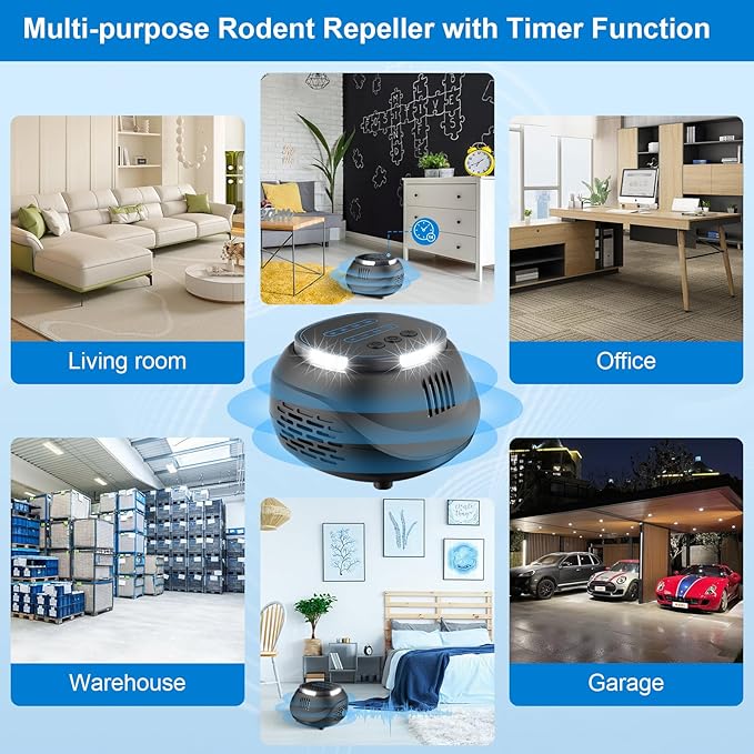 2025 Upgraded Mouse Repellent, Ultrasonic Pest Repeller-Chemical-Free, Multi-Mode Rodent Repellent with Timer Function, Indoor Insect Defense for Cockroaches, Mosquitoes, Insects, Rats, Spiders