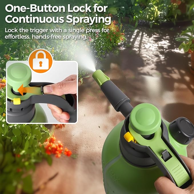 Hand Pump Sprayer 1/2 Gallon, Garden Pump Spray Bottle for Plants, Pressure Sprayer Bottle in Lawn and Garden Yard, Weed Chemical Sprayer with 2 Nozzle & Safety Pressure Relief Valve (2L/0.5Gal)