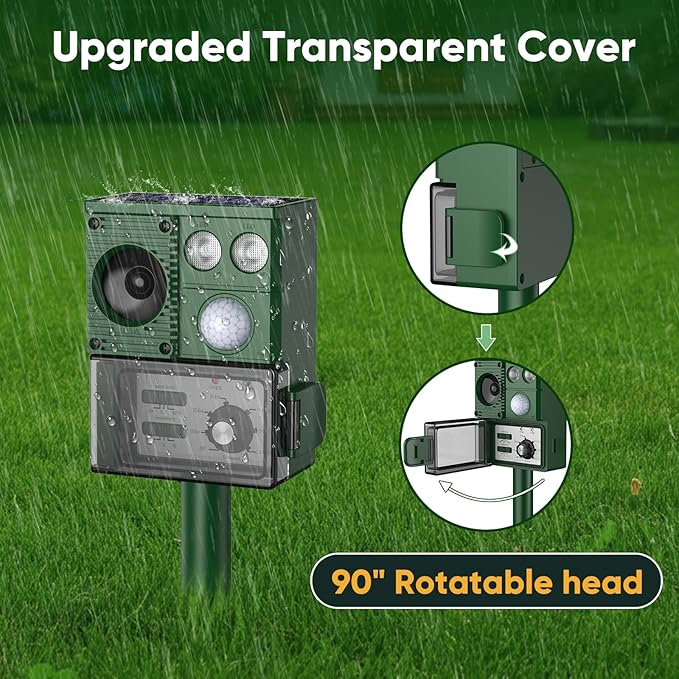 Solar Ultrasound Animal Repellent Outdoor, Deer Repellent Devices Skunk Repellent with Motion Detector & Flashing Light, Waterproof Raccoon Repeller, Cat Squirrel Rabbit Rat Repeller for Yard (Green)