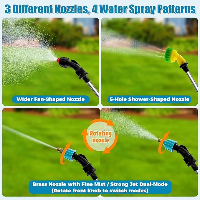 1 Gallon/5L Electric Sprayer, Powerful Electric Sprayer with 3 Mist Nozzles, Rechargeable Handle, Garden Sprayer w Adjustable Shoulder Strap for Lawn, Garden, Cleaning