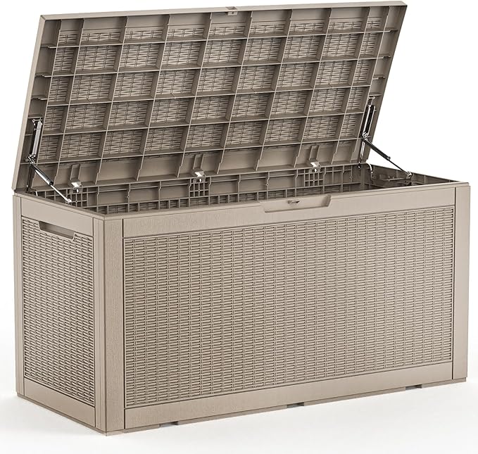 100 Gallon Outdoor Storage Box – Resin Deck Box with Lockable Lid, Waterproof Patio Furniture Storage for Tools, Garden & Yard Organization