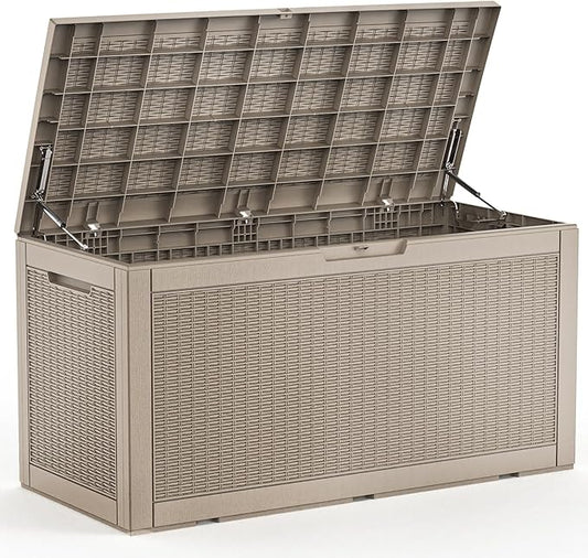 100 Gallon Outdoor Storage Box – Resin Deck Box with Lockable Lid, Waterproof Patio Furniture Storage for Tools, Garden & Yard Organization