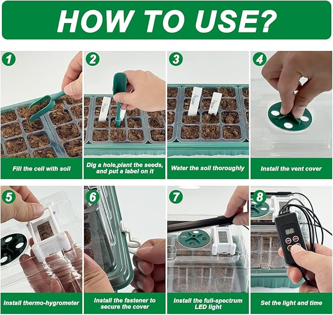 Seed Starter Tray with Grow Light,Easy-to-Use 72 Cell Seed Starter Kit,Auto-Timer Seed Germination Kit,Heavy-Duty Plant Trays,Humidity Dome for Indoor Plants