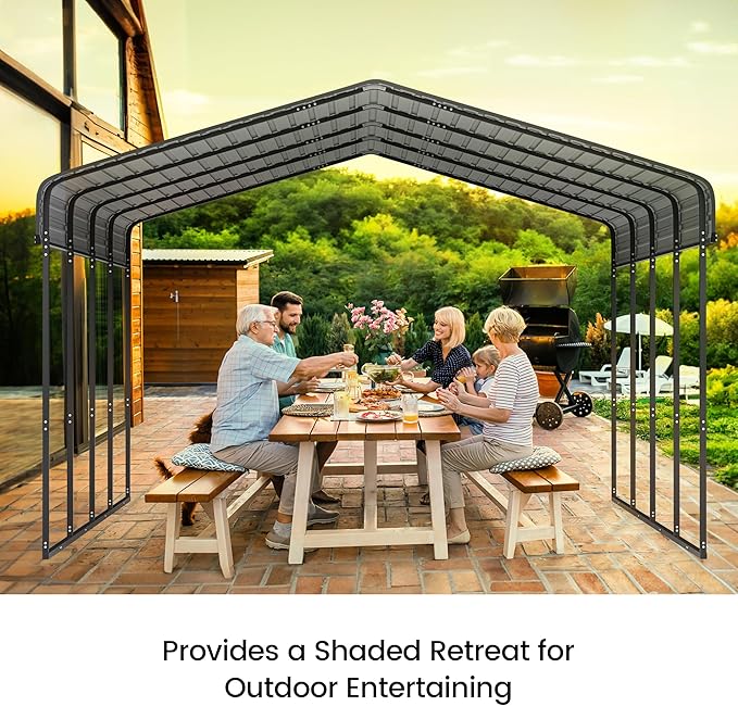 12'x20' Heavy Duty Metal Carport, Outdoor Garage Car Shelter Shade with Heavier Frame, Galvanized Roof for Car and Boats, Grey