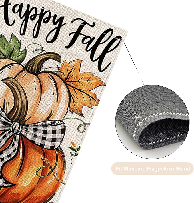 Fall Garden Flag 12 x 18 Inch Double Sided Cute Pumpkin Maple Leaves Designs Autumn Burlap Yard Flag for Outside Rustic Yard Outdoor Holiday Home Decoration