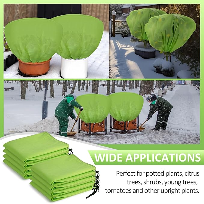 12 Pcs Winter Plant Covers Freeze Protection 39.4x23.6 Inch Horizontal Shrub Tree Rose Plant Protection Bags Frost Blanket with Drawstring for Fall Winter Outdoor Garden Planting (Green)