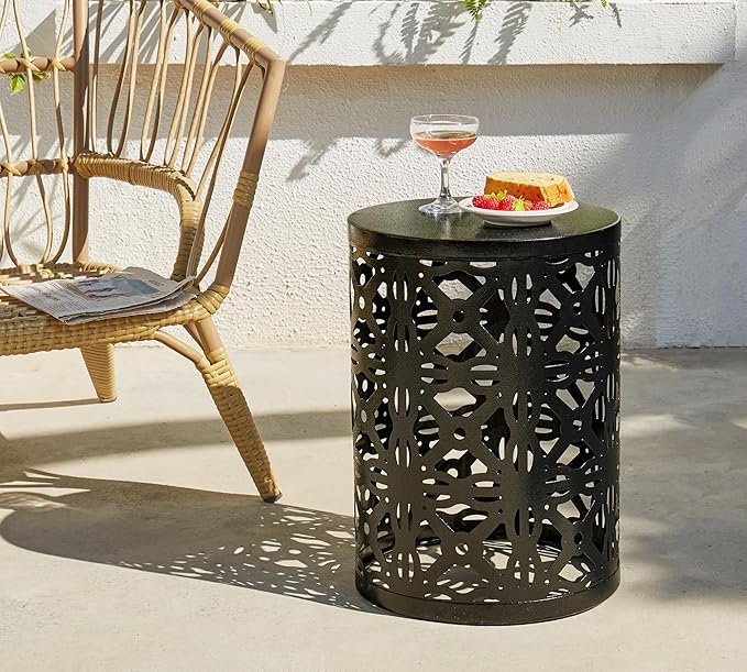 HFHOME Set of 3 Metal Outdoor Side Table, Nesting Round Coffee Table for Indoor Outdoor, Heavy Duty End Tables Plant Stand Living Room Garden Stool - Black