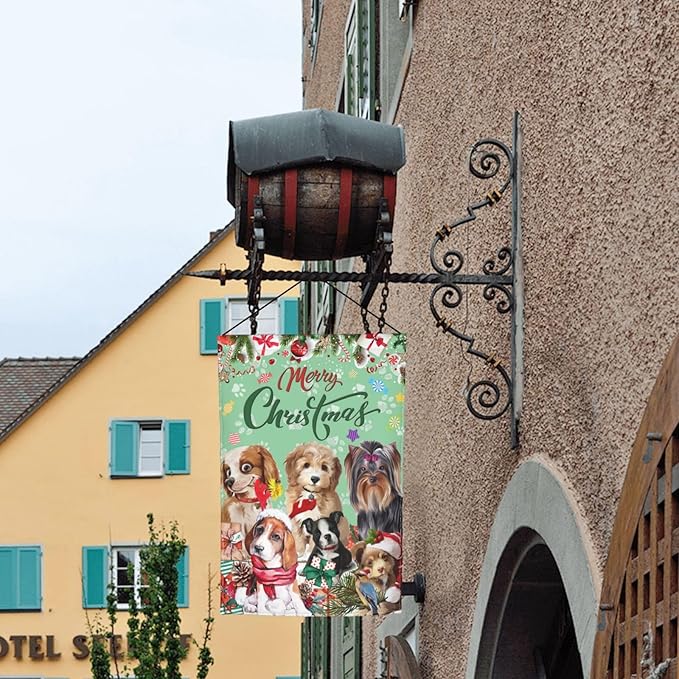 Merry Christmas Dog Yorkshire Terrier Dog Bulldog Beagle Garden Flag Welcome Party Outdoor Outside Decorations Picks Home House Garden Yard Decor 12x18 Inch