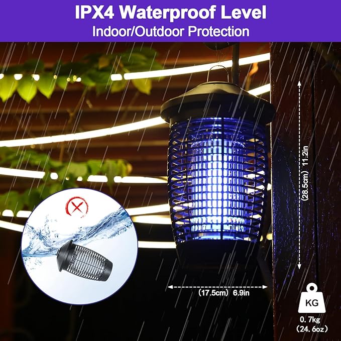 PALONE Electric Bug Zapper Outdoor, 20W Electirc Fly Zapper Indoor with Sturdy Top Hook, 4500V Mosquito Zapper Indoor with 3.9ft PVC Wire, Waterproof Bug Zapper for Outdoor, Garden, Bedroom