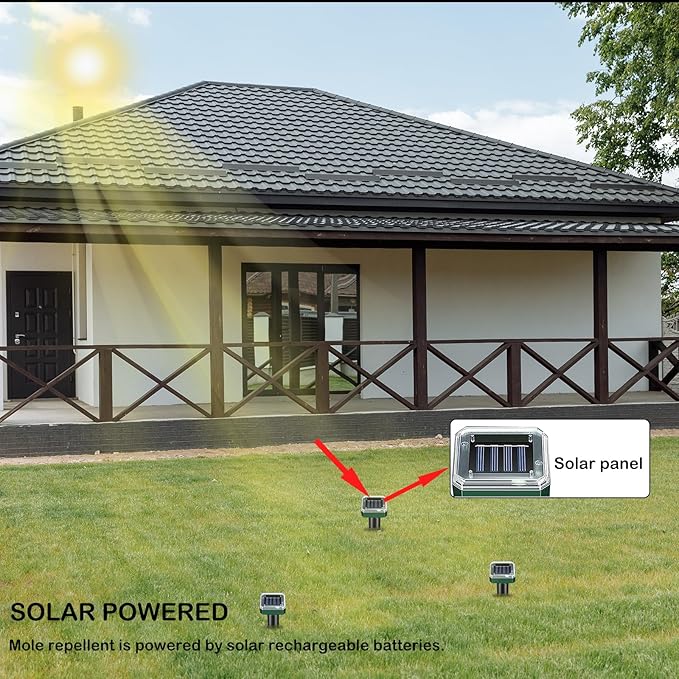 Mole Repellent 10-Pack Solar Powered, Ultrasonic Mole Repellent Outdoor, Patio, Garden, Yard, Animal Repeller Deterrent Vole Snake Gopher Chipmunk Rodent Mice, 7500sq ft Coverage