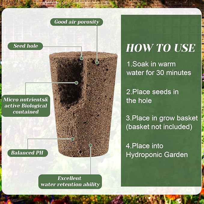 Jutom 60 Pieces Hydroponic Seed Grow Sponges Pod Kit for Indoor and Outdoor Use