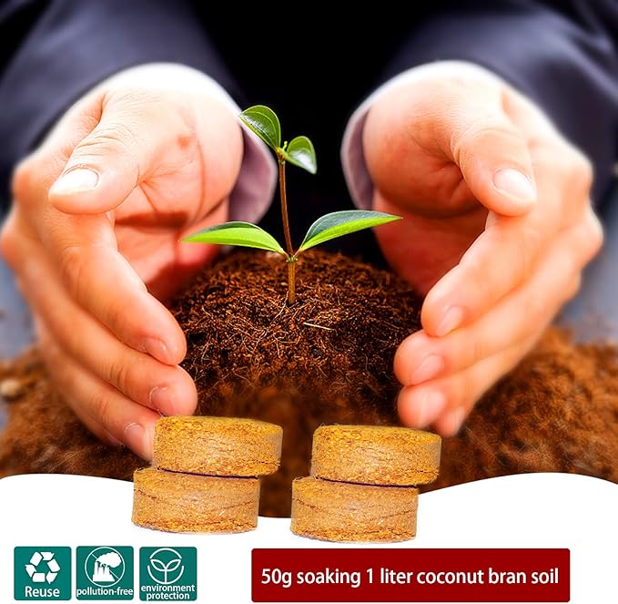 Iceyyyy 60pcs 40mm Compressed Coco Coir Fiber Potting Soil - Expanding Organic Coco Coir Pellet Fiber Soil, Peat Soil Pellets Seeds Starting Plugs for Planting (60, 1.57Inch)