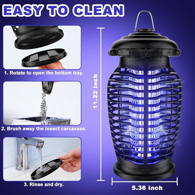 Bug Zapper Outdoor - 4200V Mosquito Zapper, Electric Fly Traps Insect Killer with 8.2ft Power Cord, ABS Plastic Outer, Hanging Fly Zapper for Home, Patio, Kitchen, Backyard, Camping