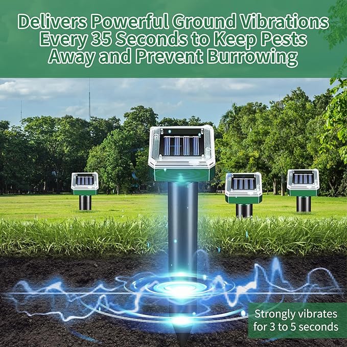 Solar-Powered Ground Vibrating Repellent – Keep Rats, Snakes, Rabbits & Hedgehogs Away from Your Garden, Lawn, Yard, Farm & Orchard!