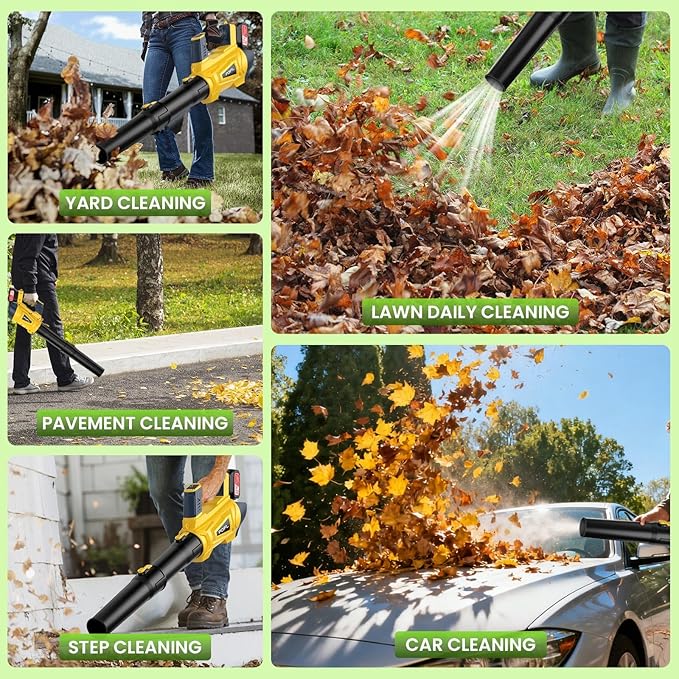 Leaf Blower, Electric Cordless Leaf Blower with 8000mAh(2 x 4.0AH) Batteries and Charger, 6 Speed Mode, Lightweight Leaf Blowers for Blowing Leaves, Lawn Care, Patio Cleaning and Dust