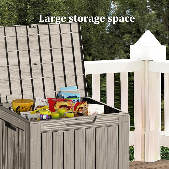 30GAL Brown Outdoor Deck Box with Lock Hole - Waterproof, SGS - Protected from UV, Ideal for Patio and Garden Storage, Can Double as a Comfortable Seat, Easy to Assemble