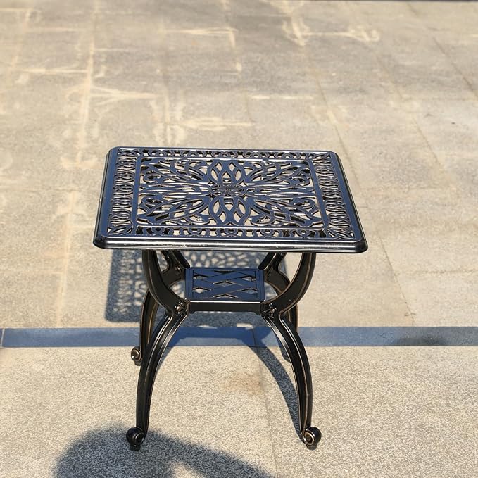 KAILI Outdoor Cast Aluminum Side Table Patio Side Table Backyard, Pool, Indoor, Easy Maintenance and Weather Resistant Coffee Table Porch Table Bistro Table (18.5square-Bronzed)