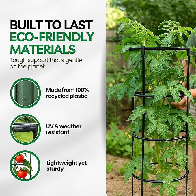 Tomato Cage – Trellis for Climbing Plants - Adjustable Plant Support Stakes, Monstera, Cucumber – Indoor/Outdoor, Tool-Free, Recycled Materials, Fits Greenhouse/Raised Beds (85cm x 22cm)