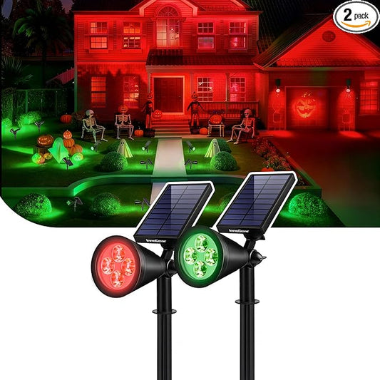 InnoGear Solar Lights Outdoor Waterproof Halloween Christmas Solar Garden Light for Outside Yard Landscape Lighting Pathway Spot Lights Spotlight Wall Light Auto On/Off, 2 Pack (Red and Green Light)
