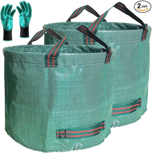 Professional 2-Pack 137 Gallon Lawn Garden Bags Large (D34, H34 inch) Yard Waste Bags with Gardening Gloves, Big Leaf Bag,Yard Debris,Waste Container,Lawn Trash,Grass Clippings Bag,Weed Bags 4 Handles