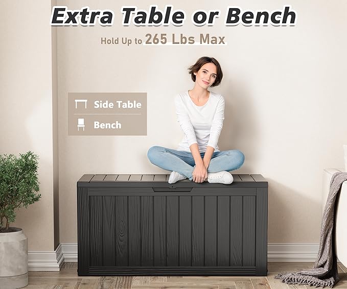 NUNU LAB 75 Gallon Outdoor Storage Box,Deck Box Resin Large Sturdy, Backyard Outside Storage Box Waterproof with Double Wall Panels,Package Delivery Box,Garden Outdoor Hose Storage Bin