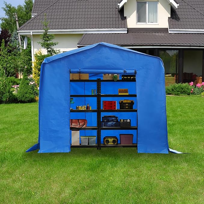 8x8x8 FT Outdoor Storage Shelter Carport, Portable Storage Tent with Roll-up Door, Waterproof Outdoor Carport for Bike, Lawn Mower, ATV Storage (Blue)