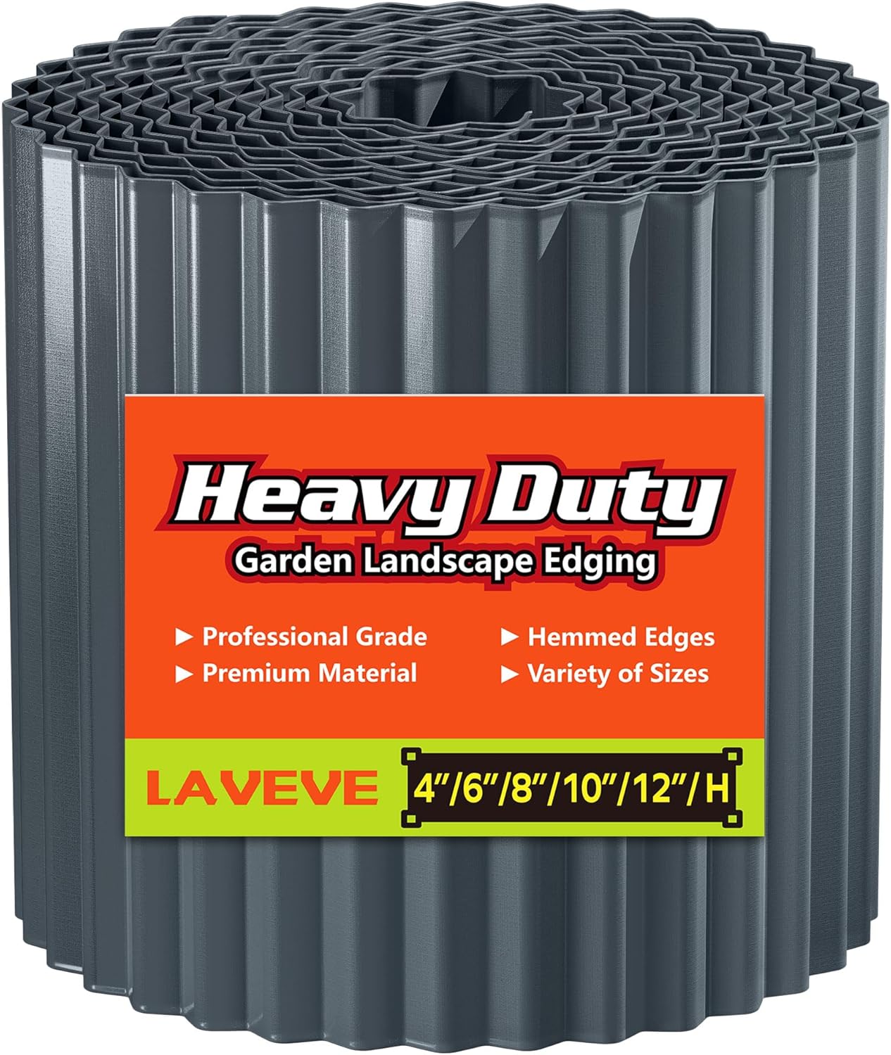 LAVEVE Corrugated Metal Garden Edging 10" x 20Ft, Landscape Edging Border for Lawn, Flower Bed, Garden Fence, Paver Edging (Dark Gray)