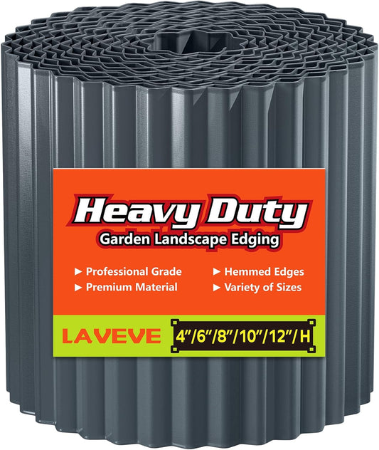 LAVEVE Corrugated Metal Garden Edging 10" x 20Ft, Landscape Edging Border for Lawn, Flower Bed, Garden Fence, Paver Edging (Dark Gray)