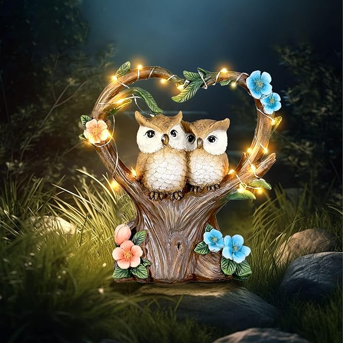 Solar Garden Owl Statue With LED Lights for Patio Lawn Ornaments, Indoor Outdoor Decor Waterproof Gift for Owl Lovers 7''