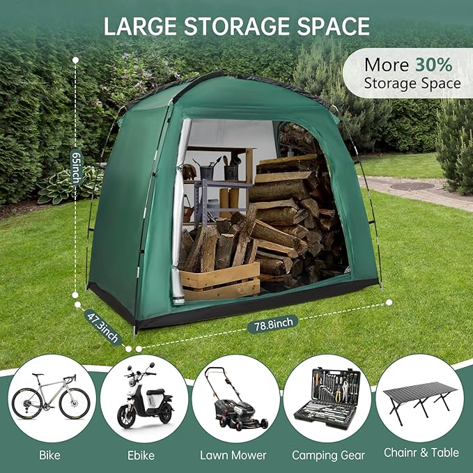 Travel Bike Storage Shed Tent - 210D Outdoor Portable Bicycle Storage Shed 8" L x 7.98" W x 10" H - Waterproof, UV Resistant, Portable Bike Shelter for Outdoor Protection (Green)