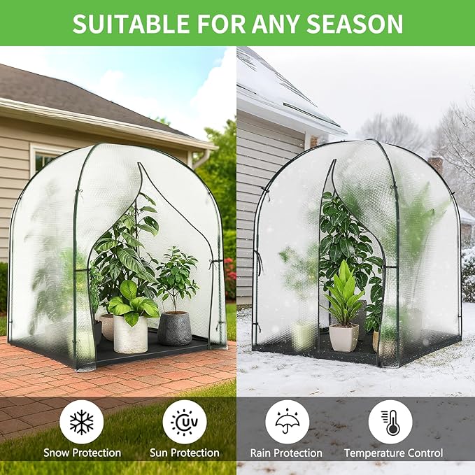 Portable Greenhouse for Outdoors, Green House Tent with Durable Bubble Film Cover and Zippered Door,Walk-in Mini Green House with Removable Mat for Indoor Outside Protecting Plant,59x59x75 Inch