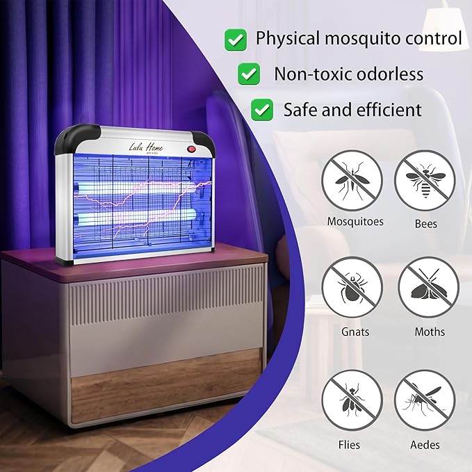 Lulu Home Electric Bug Zapper, Aluminium Indoor Insect Killer for Mosquito, Bug, Fly with Powerful 2800V Grid 20W Bulbs