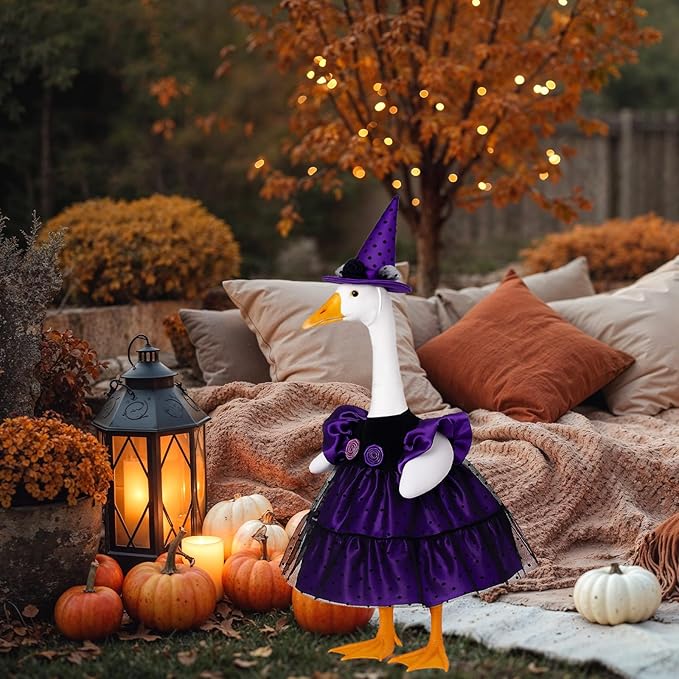 Halloween Goose Outfit Porch Witch Goose Clothes for 23'' Cement Plastic Geese Costume for Yard Lawn Outdoor Garden Patio Statue Holiday Decor