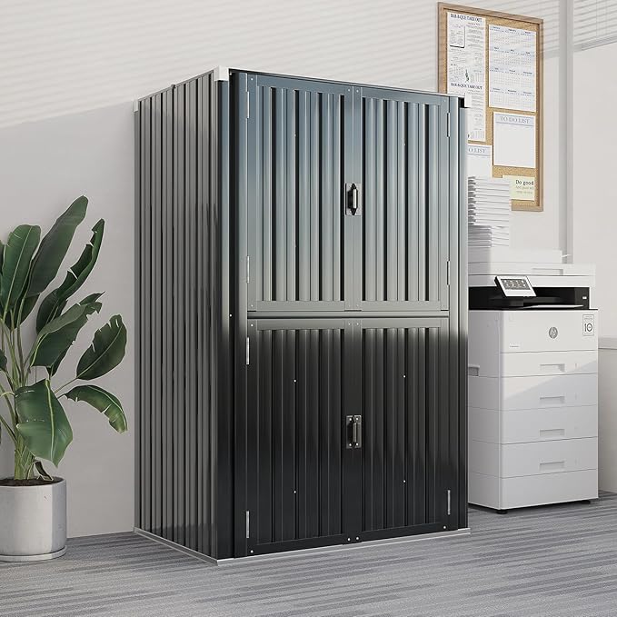 AECOJOY Large Outdoor Storage Cabinet Waterproof with Shelves, Lockable Vertical Outdoor Cabinet, Large Storage Shed Tall Weatherproof Cabinets Garden Sheds & Outdoor Storage Clearance in Dark Grey