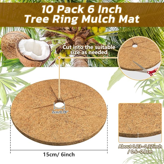 Legigo 10pcs Coconut Fiber Mulch Ring Tree Plant Protector Mat, 6 Inch Natural Coco Coir Tree Protection Ring Plant Pot Soil Cover, Tree Rings Disc Plant Cover for Indoor Outdoor Plants,Landscaping