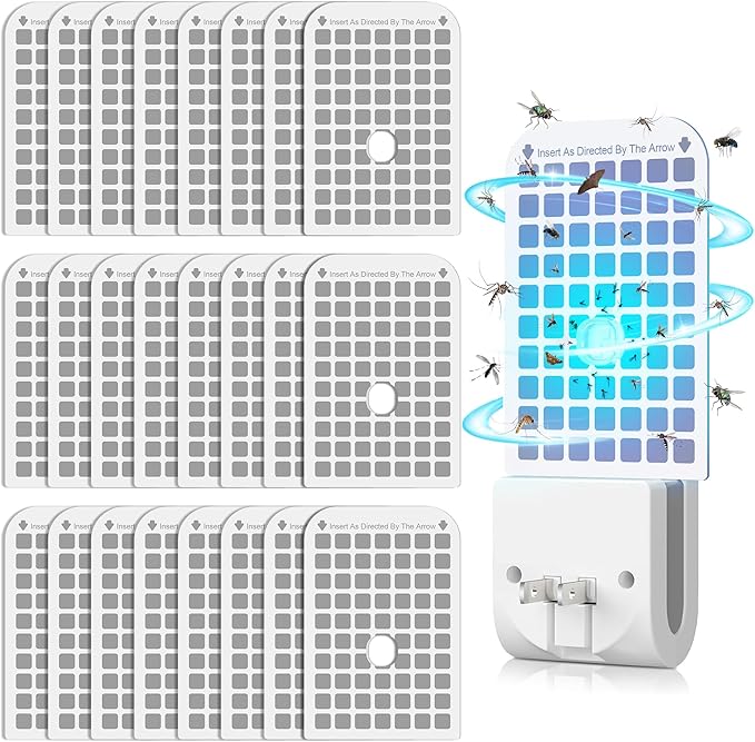 Qualirey 25 Pack Flying Insect Trap Refill Compatible with DFAGIE GS6 Fly Trap Indoor, Sticky Glue Cards, Plug-in Bug Catcher Refills, Glue Boards Refill for Bug Mosquito Gnat Moths Fruit Fly Trap