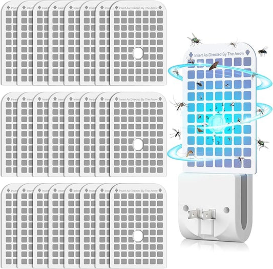 Qualirey 25 Pack Flying Insect Trap Refill Compatible with DFAGIE GS6 Fly Trap Indoor, Sticky Glue Cards, Plug-in Bug Catcher Refills, Glue Boards Refill for Bug Mosquito Gnat Moths Fruit Fly Trap