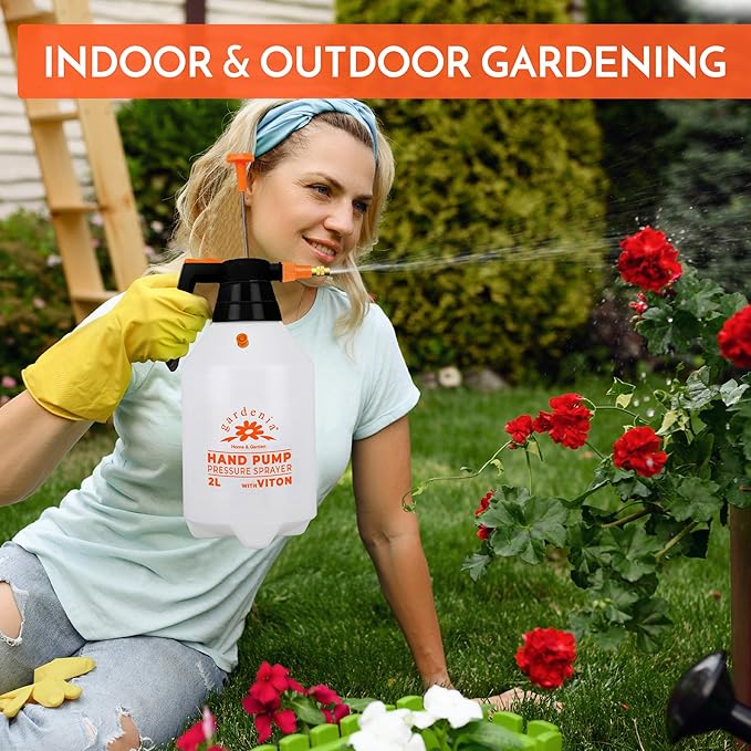 Handheld Pumping Sprayer Viton Seals Sprayers in Lawn and Garden, Spray Bottles for Cleaning Chemical Sprayer Continuous Spray Bottle for Plants 2L (0.53 Gallon / 68oz)