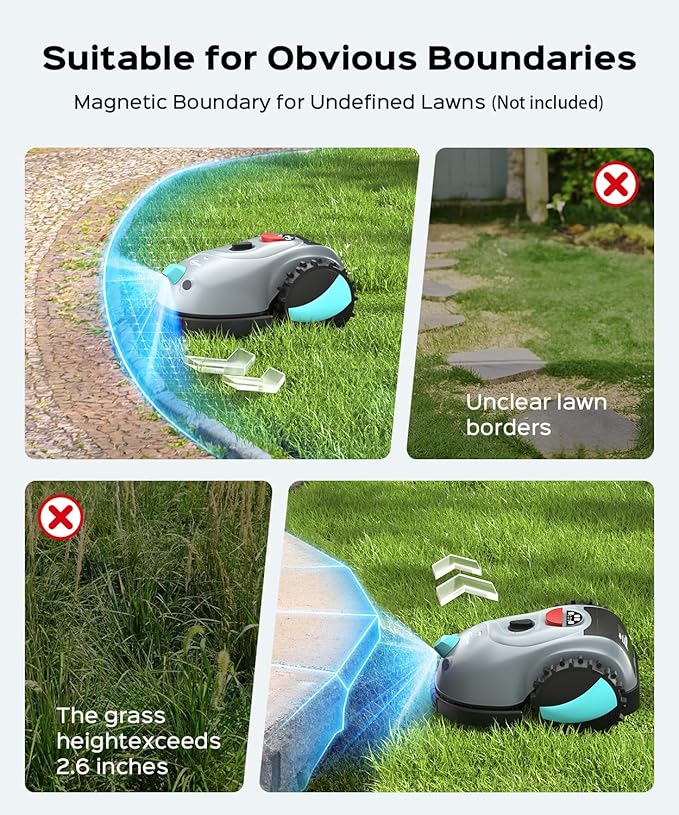 V100 Robotic Lawn Mower, HD Visual Navigation, Smart Obstacle Avoidance & Precision Collision Sensors, Adjustable Cutting Height, Quiet Operation, Ideal for Small Lawns up to 1,600 sq ft