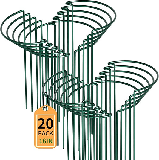TCBWFY 20 Pack Plant Supports Stakes for Large Heavy Plants, 16"Hx10"D Peony Supports,Heavy Duty 4mm Wire Peony Cages,Interlock Garden Supports Ring Border Support,Plant Support Cage for Rose Flowers