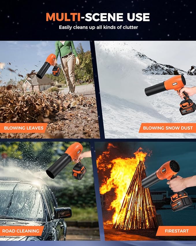 Leaf Blower Cordless with Battery and Charger,800,000 RPM,Extended Nozzle,Lightweight Handheld Design,Blower for Patio Cleaning,car Blowing Water,Blowing Leaves and Dust（Burnt Orange）