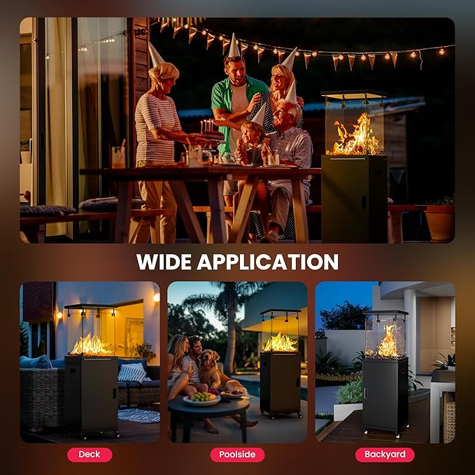 Pamapic Patio heater, 41,000 BTU Propane Outdoor Heater with Lockable Wheels, CSA Certificated Patio Heater with Cover for Patio, Backyard, Balcony (Ink)