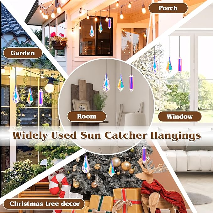 3PCS 5" Large Crystal Sun Catcher Prisms, AB Colored Hanging Suncatchers with Glass Prism, Rainbow Maker Light Catchers for Windows Garden Home Decoration